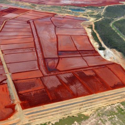 A Queensland Alumina Limited red mud dam.